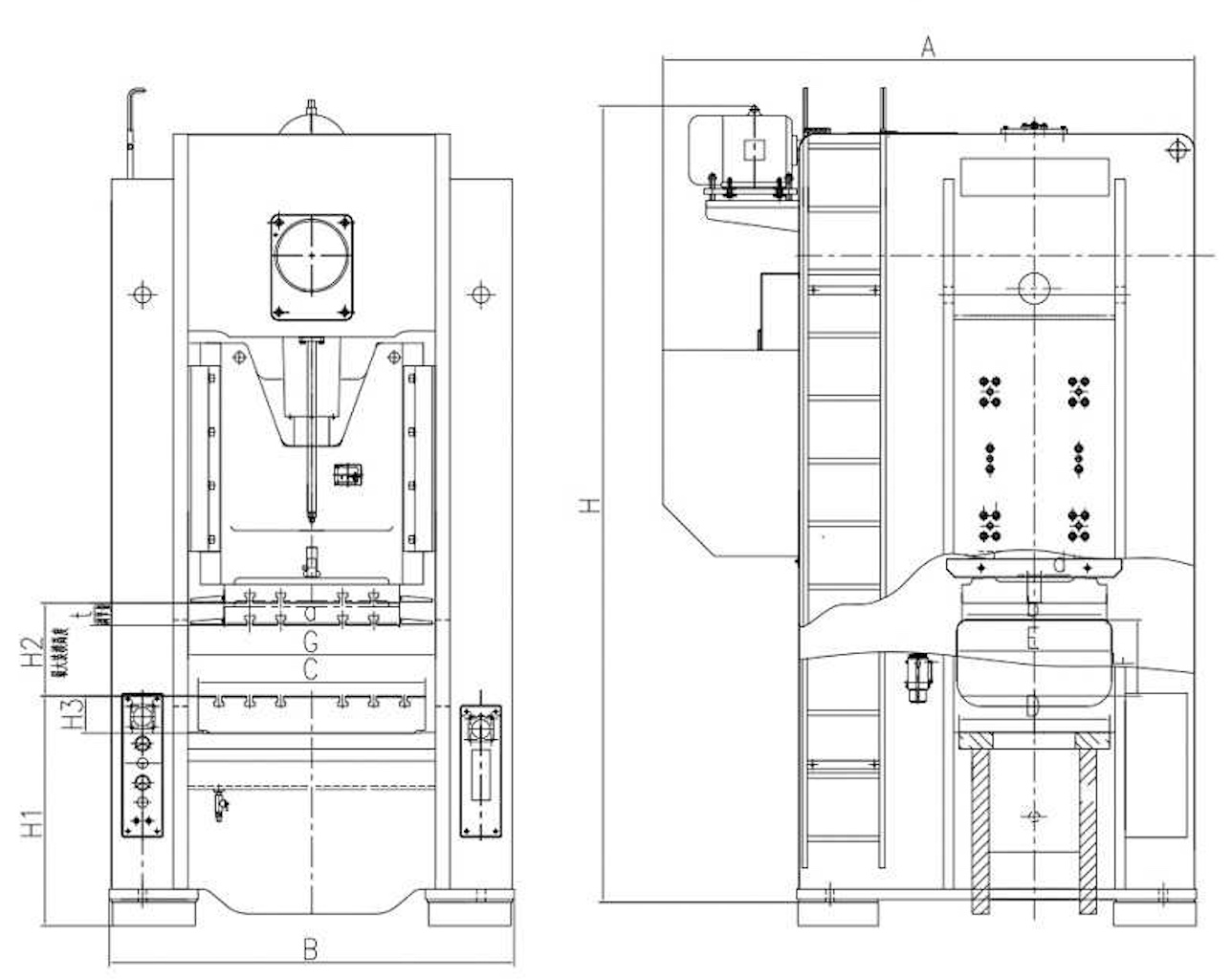 JW31 H Loại k&iacute;ch thước m&aacute;y &eacute;p quay đơn